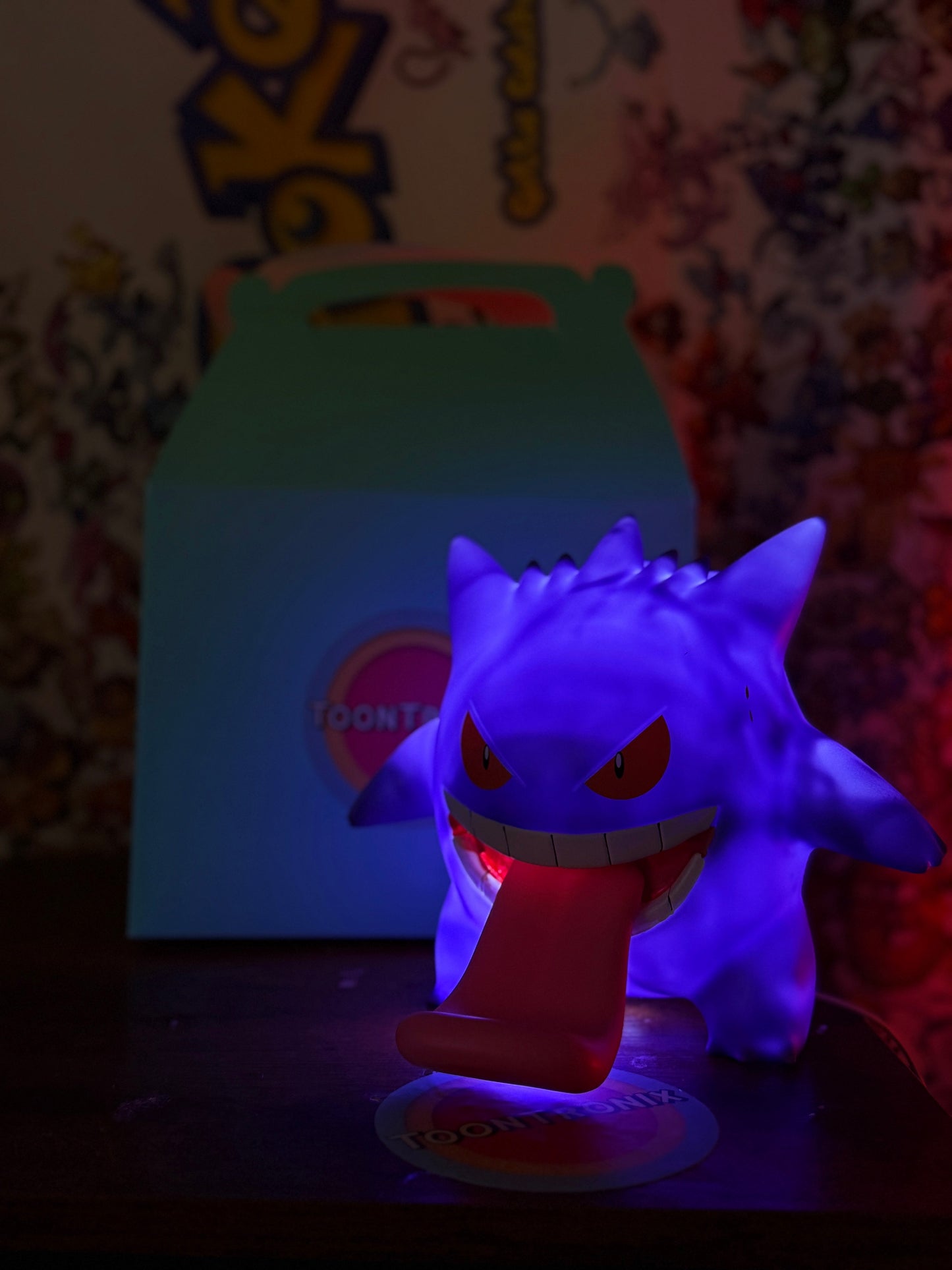 7.8" Gengar with tongue out LED USB desk lamp statue glowing purple
