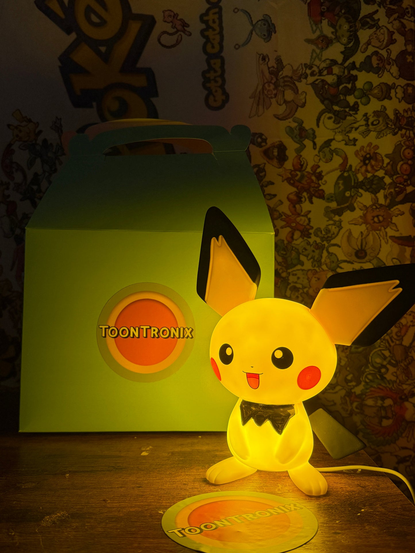 8.5" Pichu Statue USB Desk Lamp with LED light and ToontroNix packaging