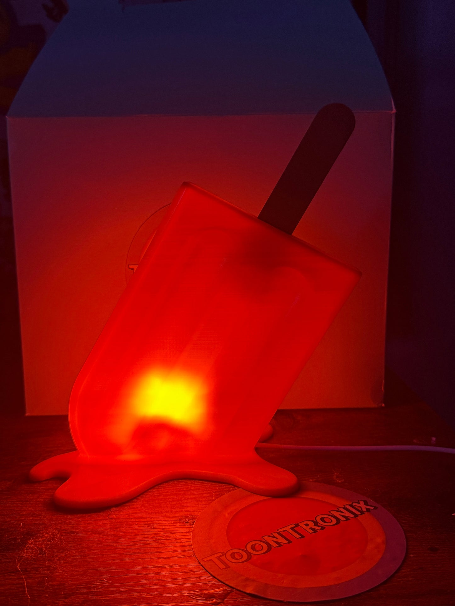6" or 9" Popsicle desk lamp glowing red with USB power and cartoon design