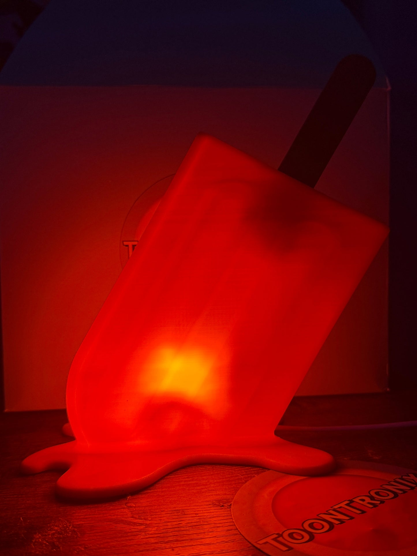 6 inch or 9 inch Popsicle USB desk lamp glowing red with retro cartoon design and wood finish
