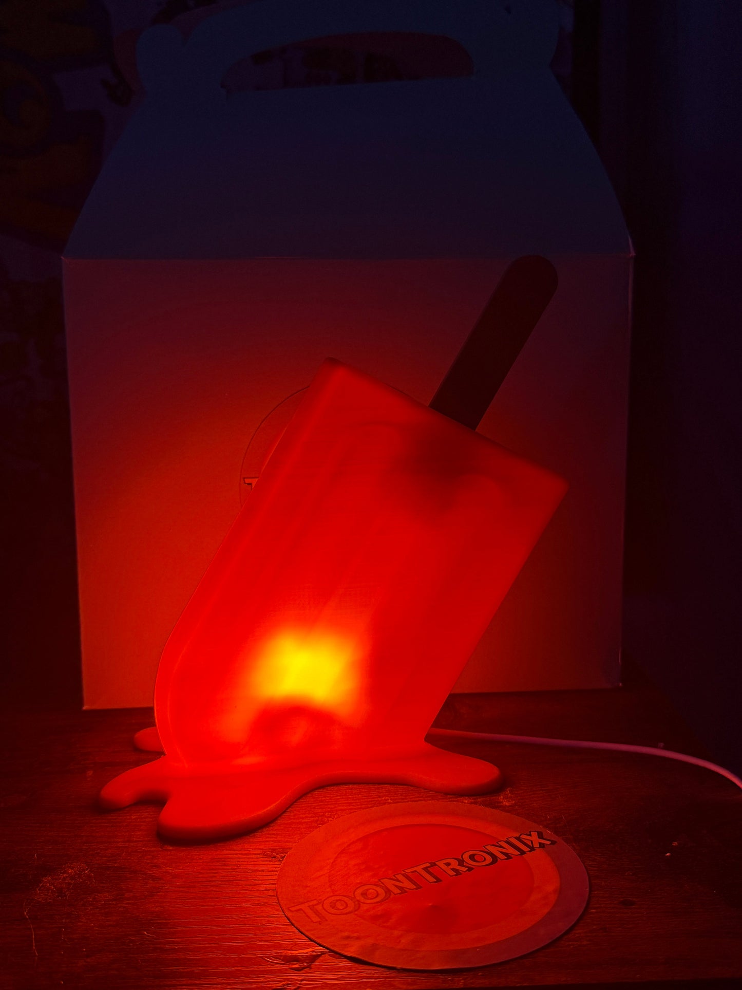 6" or 9" Popsicle USB desk lamp glowing red with melting design and cartoon decor