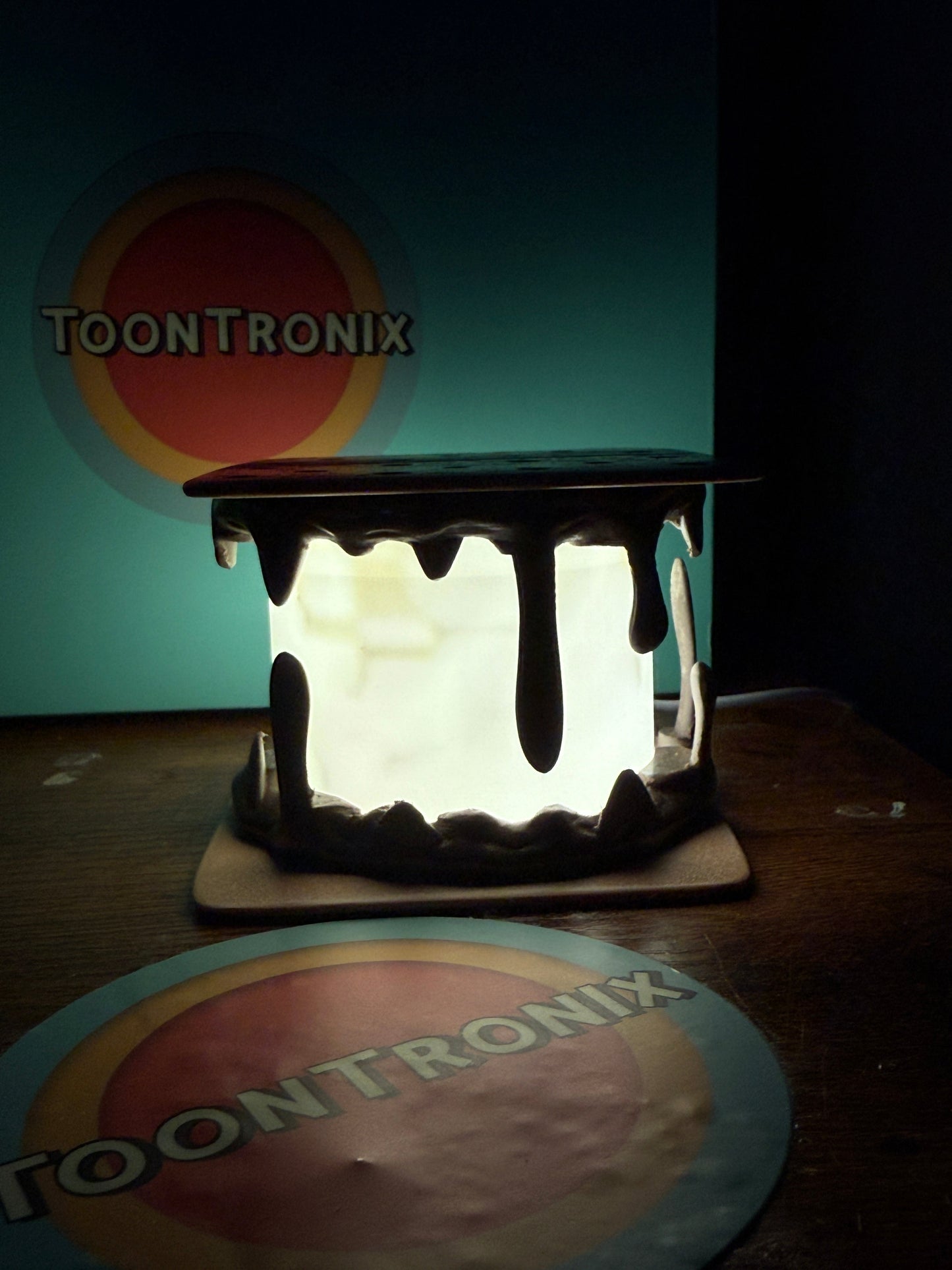 6" or 9" Smores Desk Lamp USB LED cartoon decor with wood finish and nostalgic retro design