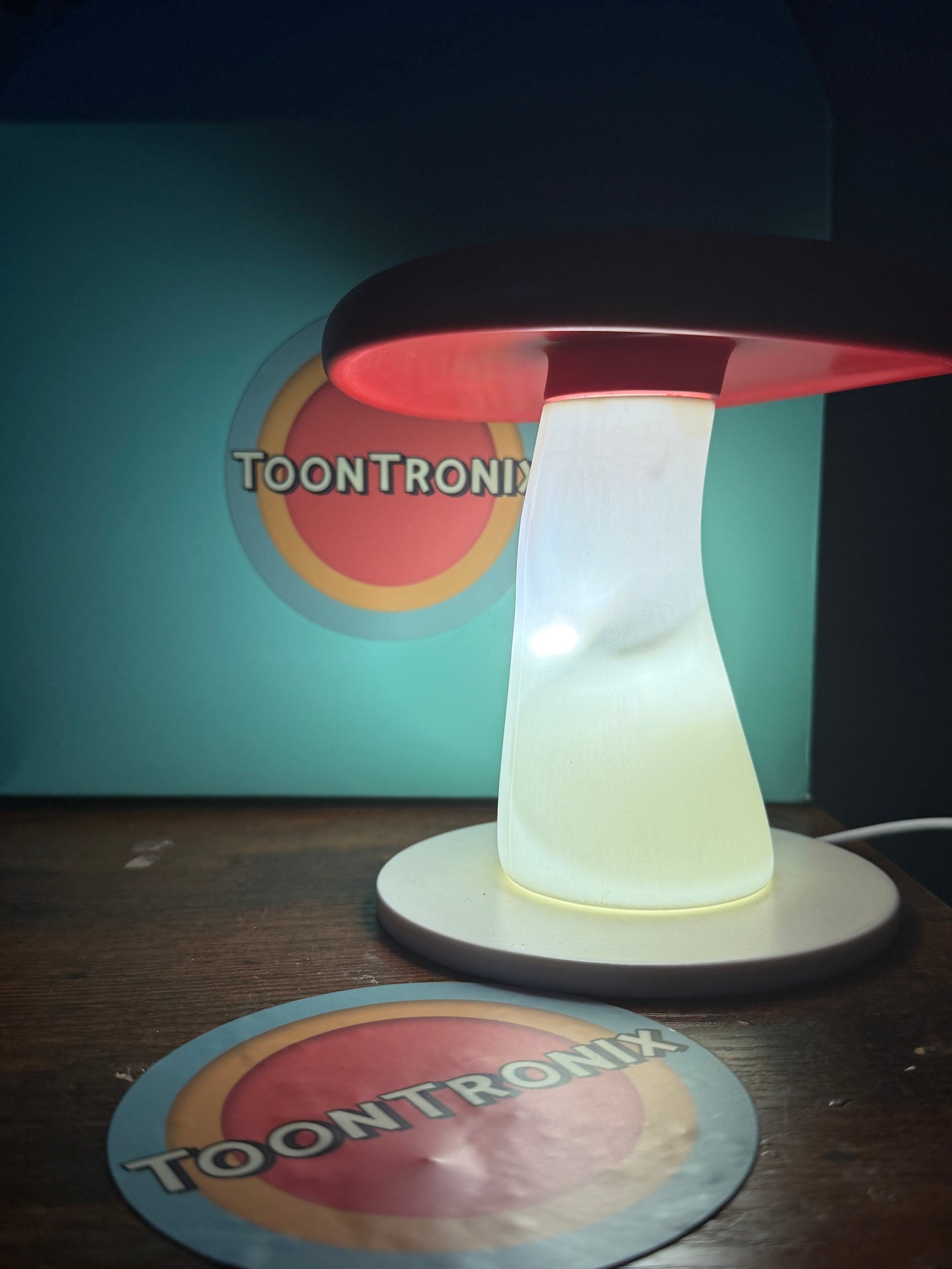 6" or 9" mushroom desk lamp with LED light and USB power, colorful cartoon-inspired design with water-resistant wood-like finish