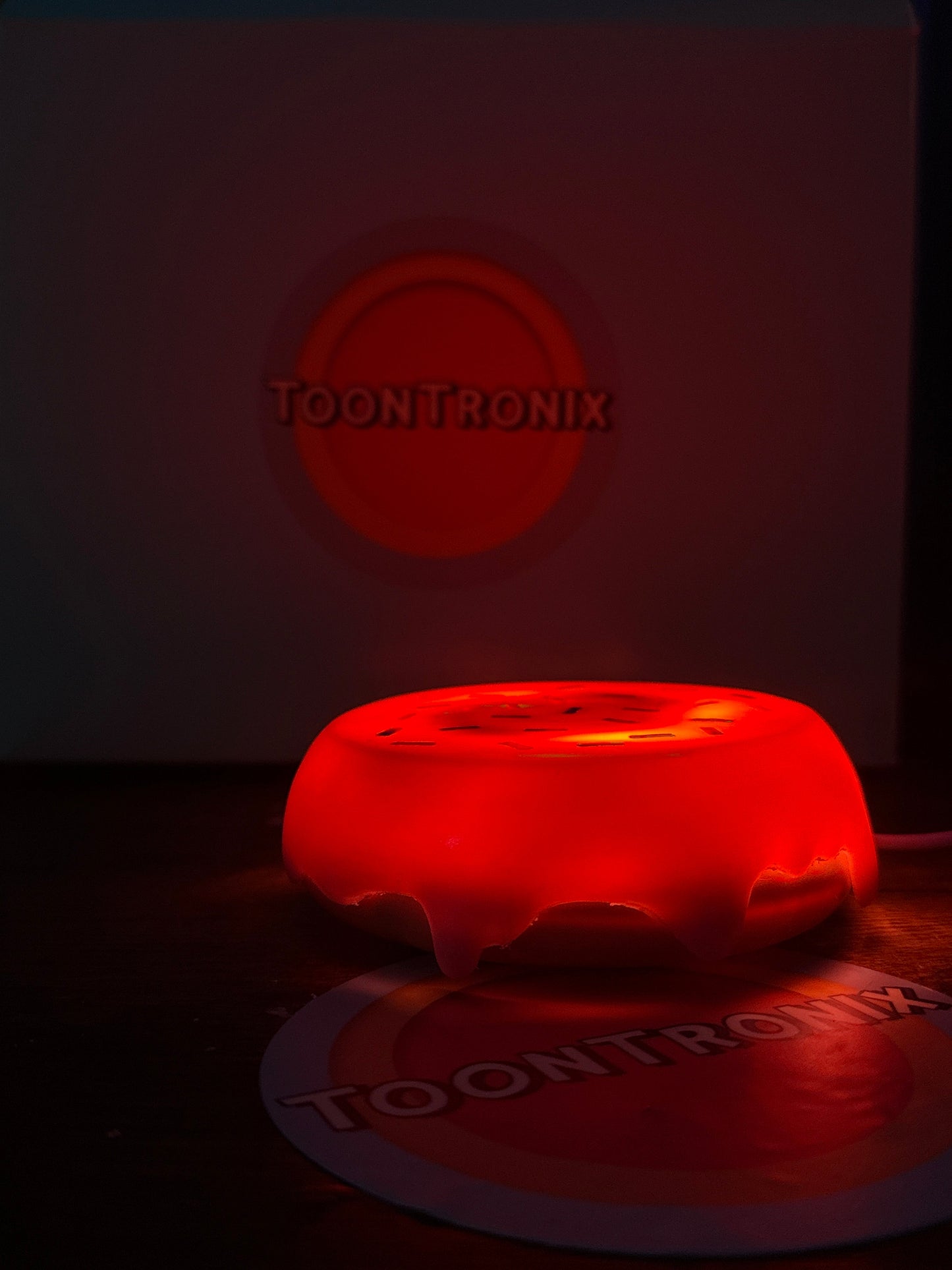 6" or 9" flat donut USB desk lamp with glowing red LED cartoon design