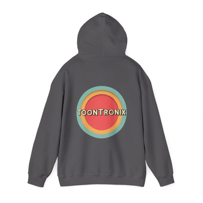 Unisex Toontronix Toons Logo Hoodie with kangaroo pocket and adjustable hood.