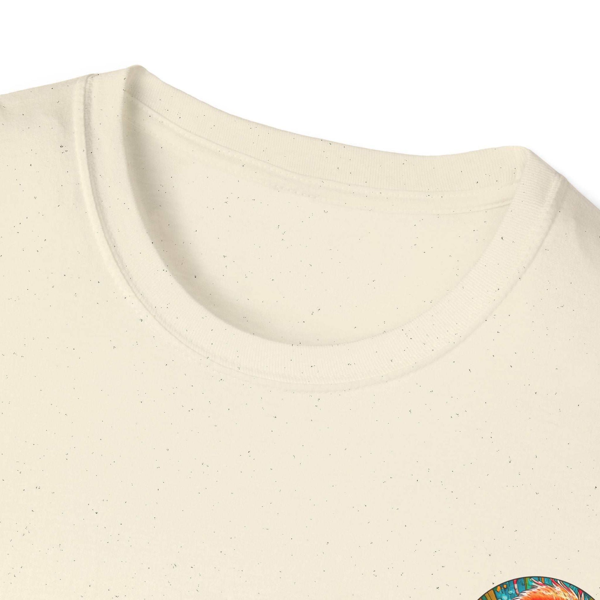 Vibrant flamingo t-shirt with classic fit and ribbed collar.