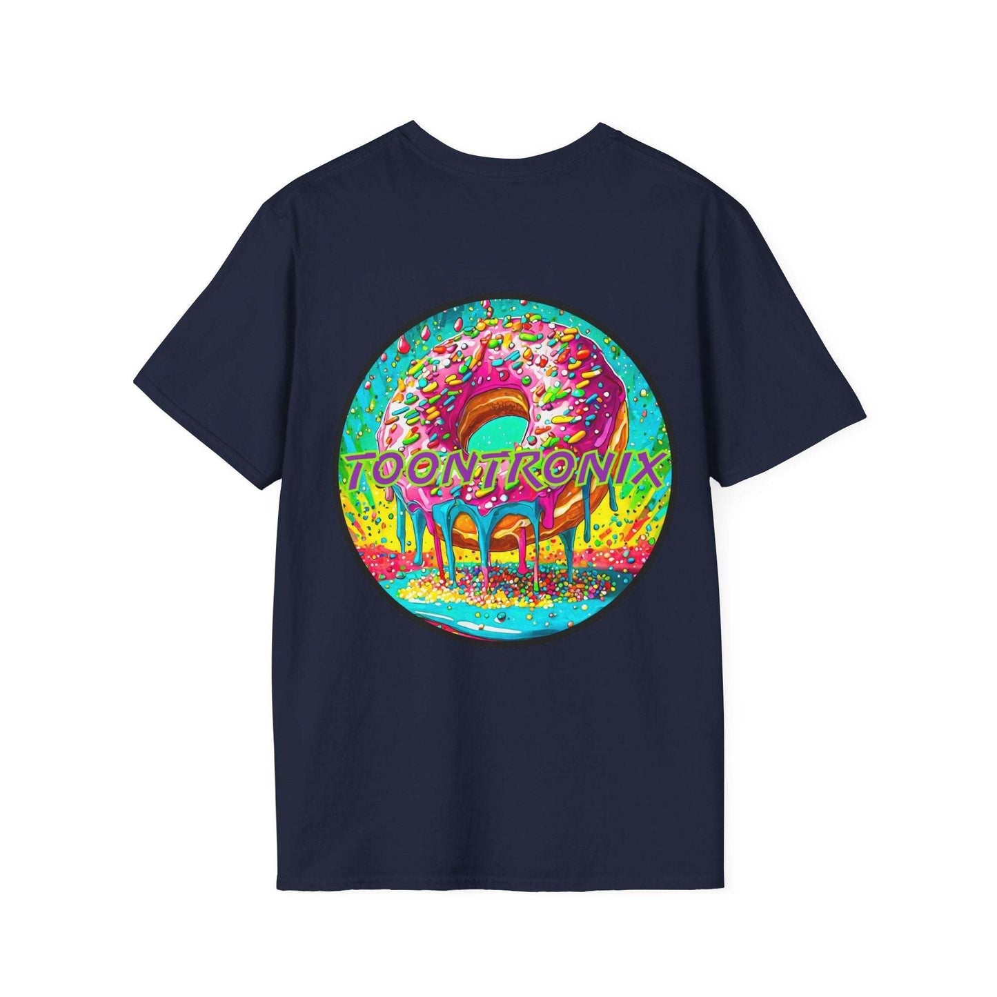 Toontronix Donut Tee Unisex Shirt with colorful donut graphic.