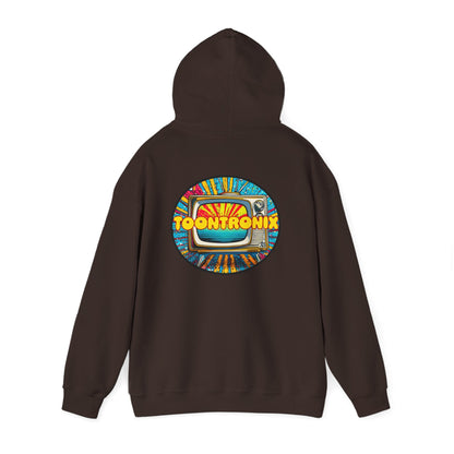 Toontronix TV Hoodie - Unisex Heavy Blend™ Sweatshirt with colorful back graphic design.