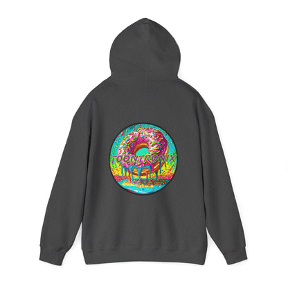 Toontronix Donut Hoodie - Unisex Heavy Blend Sweatshirt with vibrant back design.