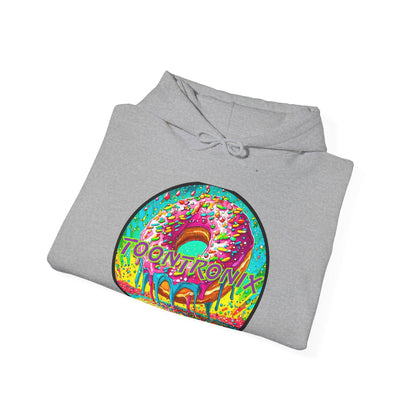 Toontronix Donut Hoodie - Unisex Heavy Blend Sweatshirt with colorful donut design.
