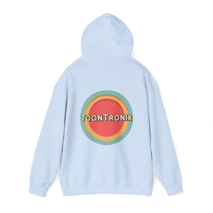 Unisex Toontronix Toons Logo Hoodie with spacious kangaroo pocket and adjustable drawstring hood.