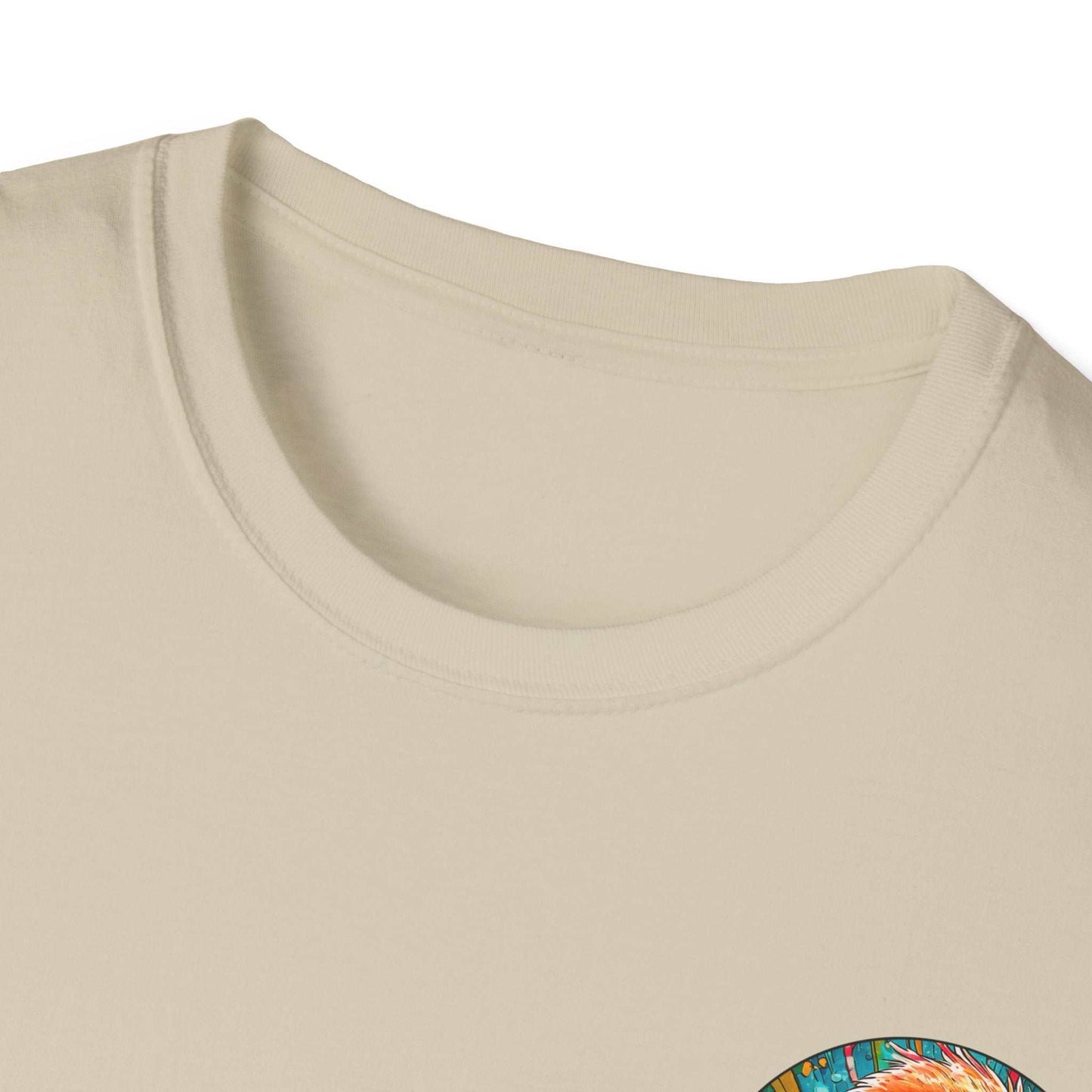 Vibrant Dr. Flamingoz Unisex T-Shirt with ribbed collar and colorful design, perfect for casual wear.