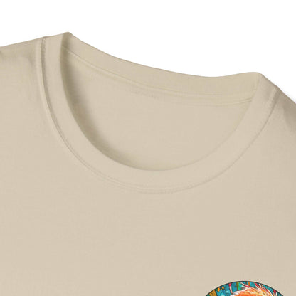 Vibrant Dr. Flamingoz Unisex T-Shirt with ribbed collar and colorful design, perfect for casual wear.