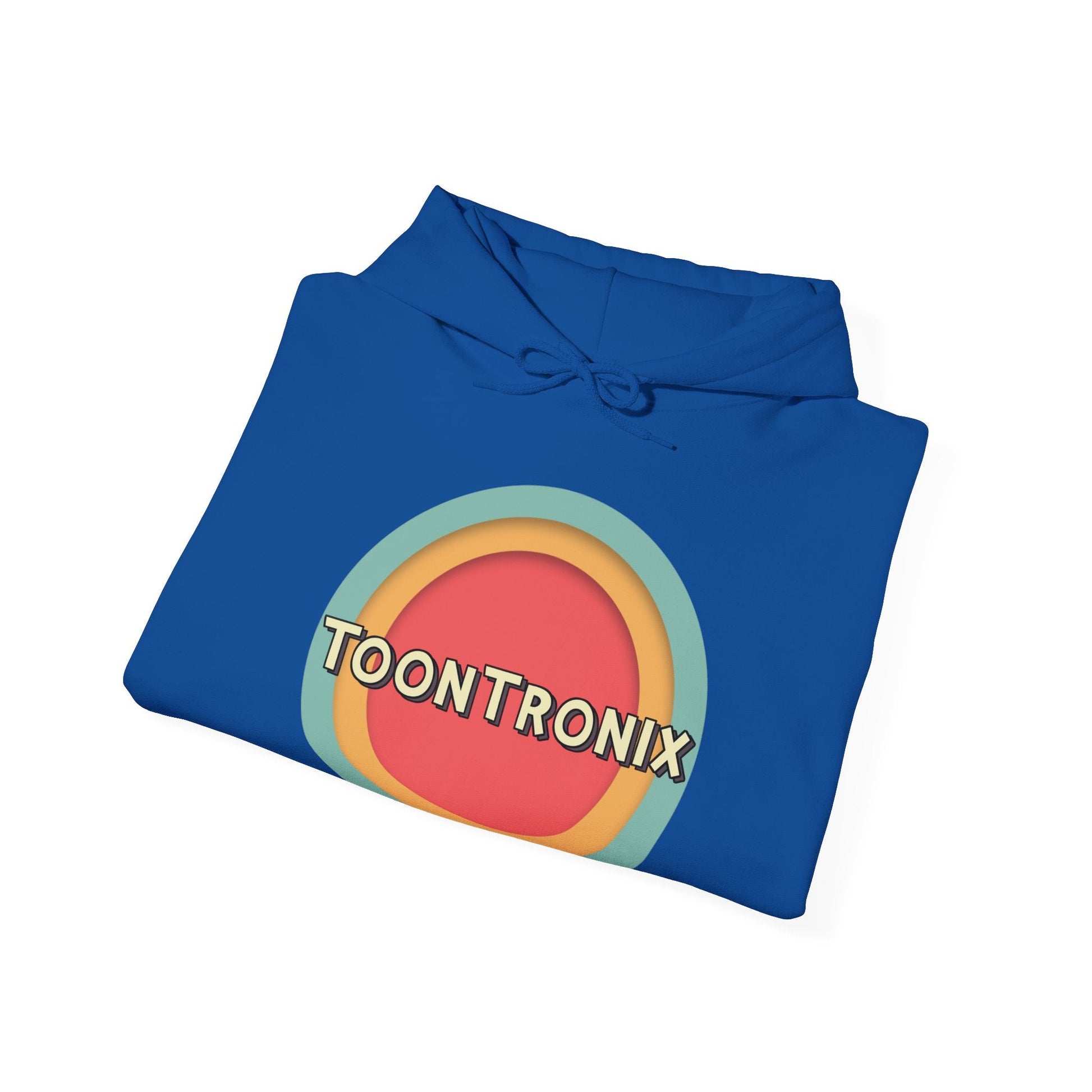 Toontronix Toons Logo Hoodie - Unisex Heavy Blend™ Sweatshirt in blue with bold logo design.