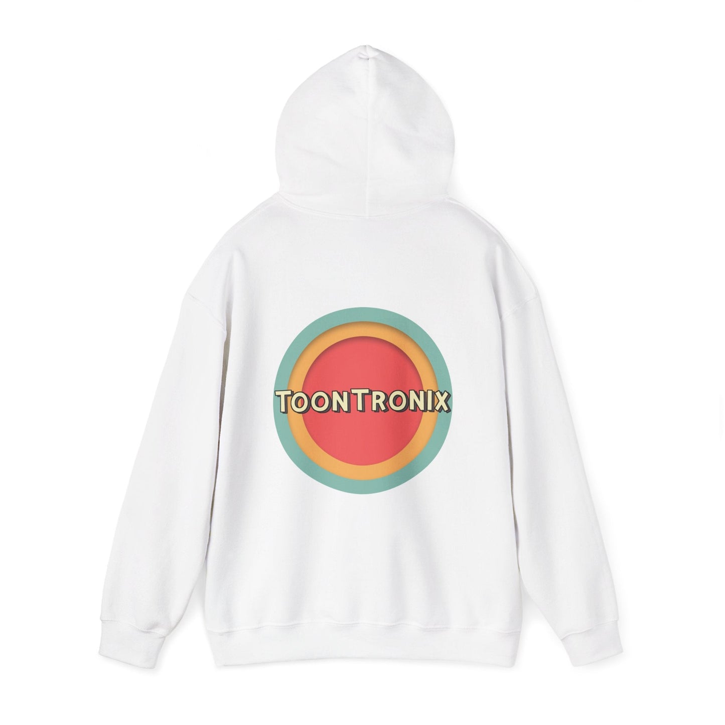 Unisex Toontronix Toons Logo Hoodie with kangaroo pocket and adjustable hood.