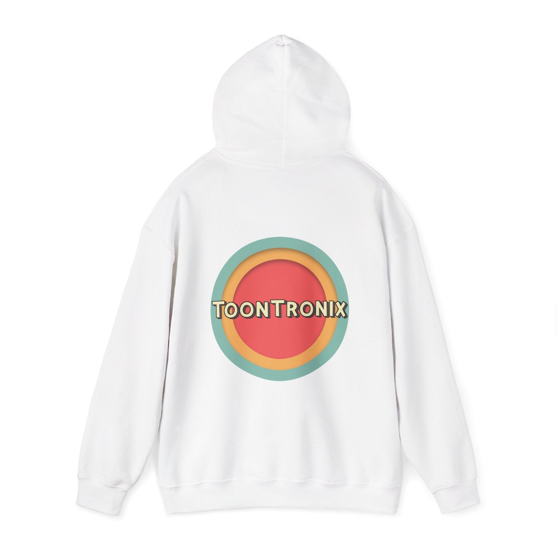 Unisex Toontronix Toons Logo Hoodie with kangaroo pocket and adjustable hood.