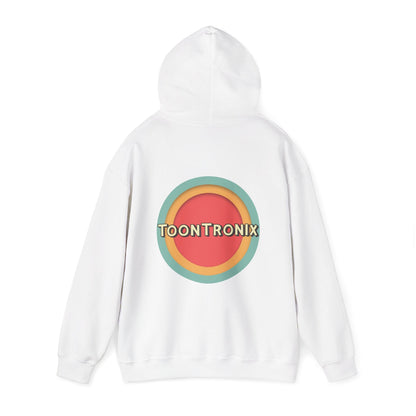 Unisex Toontronix Toons Logo Hoodie with kangaroo pocket and adjustable hood.