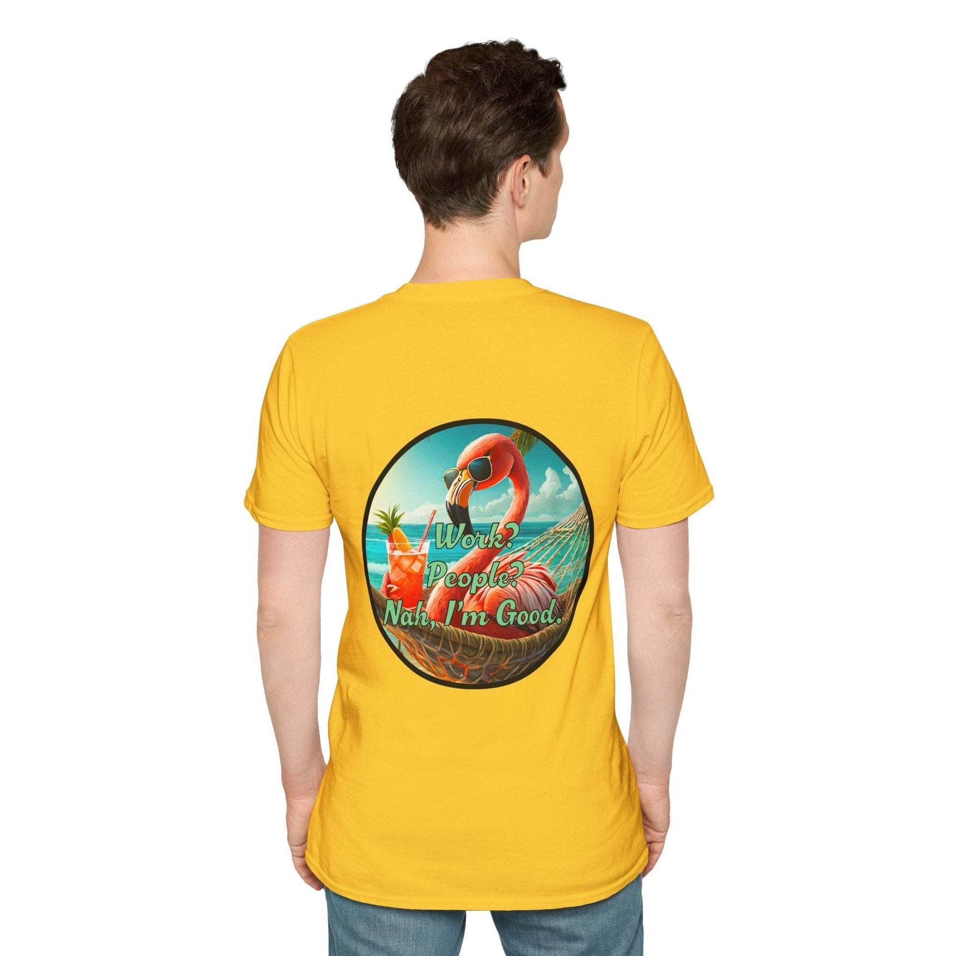 Dr. Flamingoz Unisex T-Shirt with Fun Summer Design, Yellow Color