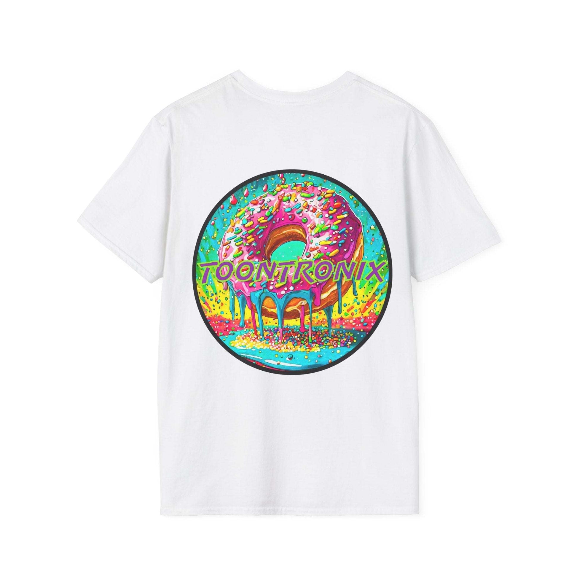 Toontronix Donut Tee featuring colorful donut graphic on white shirt.