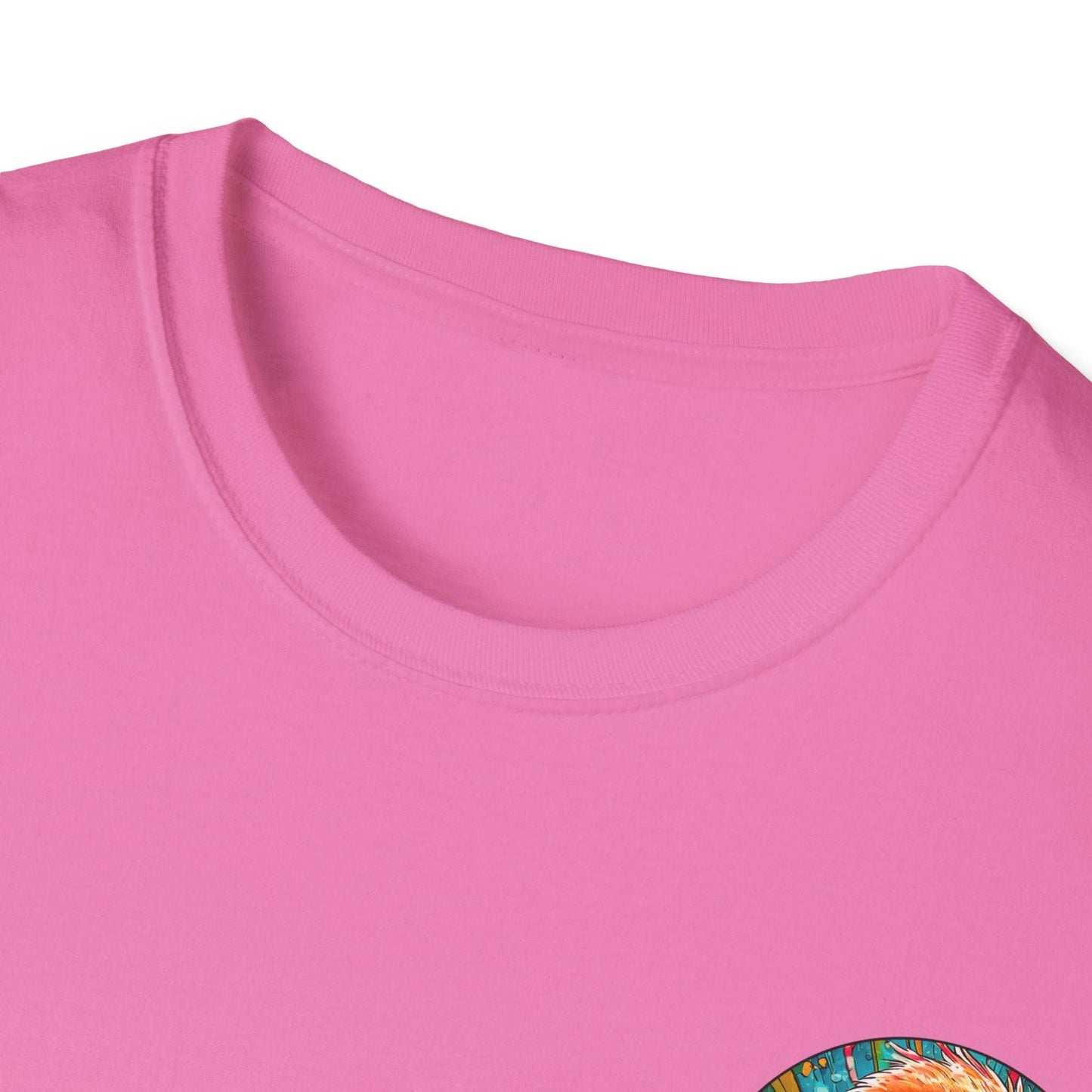 Vibrant unisex Dr. Flamingoz tee featuring a classic fit and ribbed collar, perfect for casual wear and fans of animated characters.