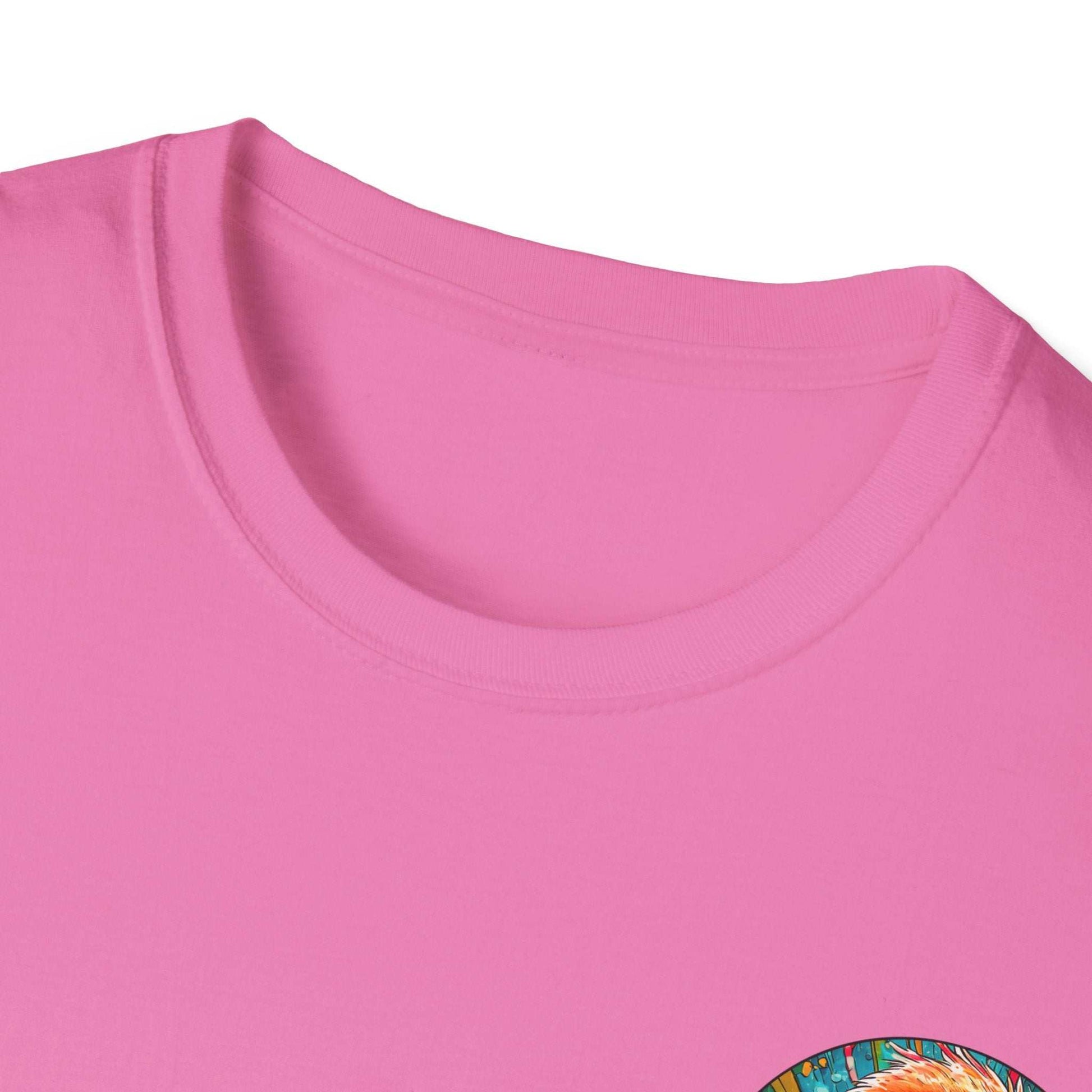 Vibrant unisex Dr. Flamingoz tee featuring a classic fit and ribbed collar, perfect for casual wear and fans of animated characters.