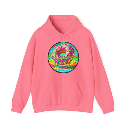 Toontronix Donut Hoodie - Unisex Heavy Blend Sweatshirt with colorful design and kangaroo pocket.
