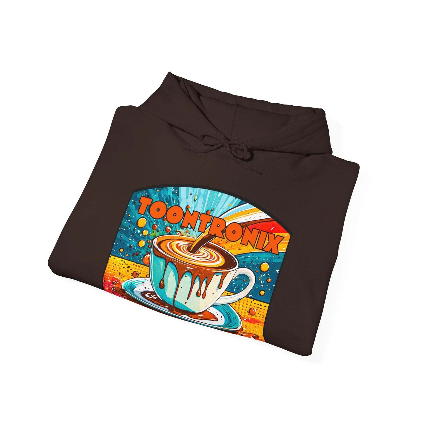 Toontronix Coffee Drip Hoodie - Unisex Heavy Blend™ Sweatshirt with colorful coffee-themed design.