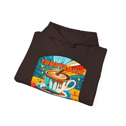 Toontronix Coffee Drip Hoodie - Unisex Heavy Blend™ Sweatshirt with colorful coffee-themed design.