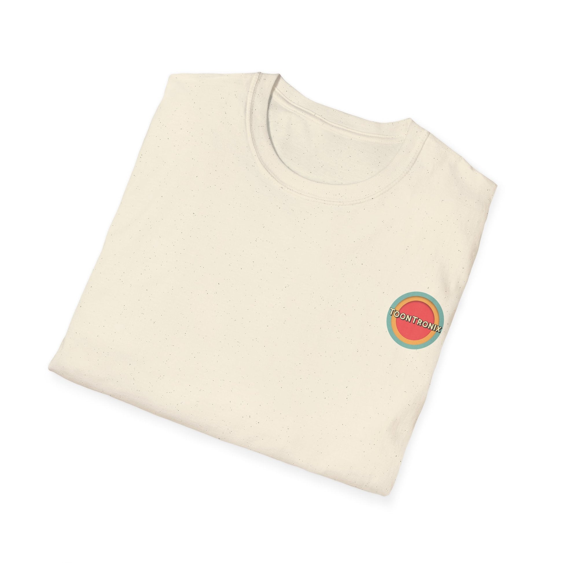 Toontronix Atomic Tv Tee featuring a vintage cartoon design on folded white cotton t-shirt.