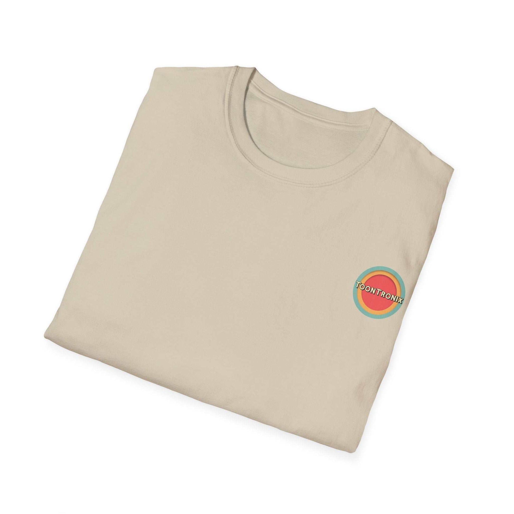 Toontronix Atomic Tv Tee with retro design, made from 100% cotton, folded and displayed on a plain background.