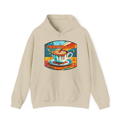 Unisex Toontronix Coffee Drip Hoodie with kangaroo pocket and drawstring hood.