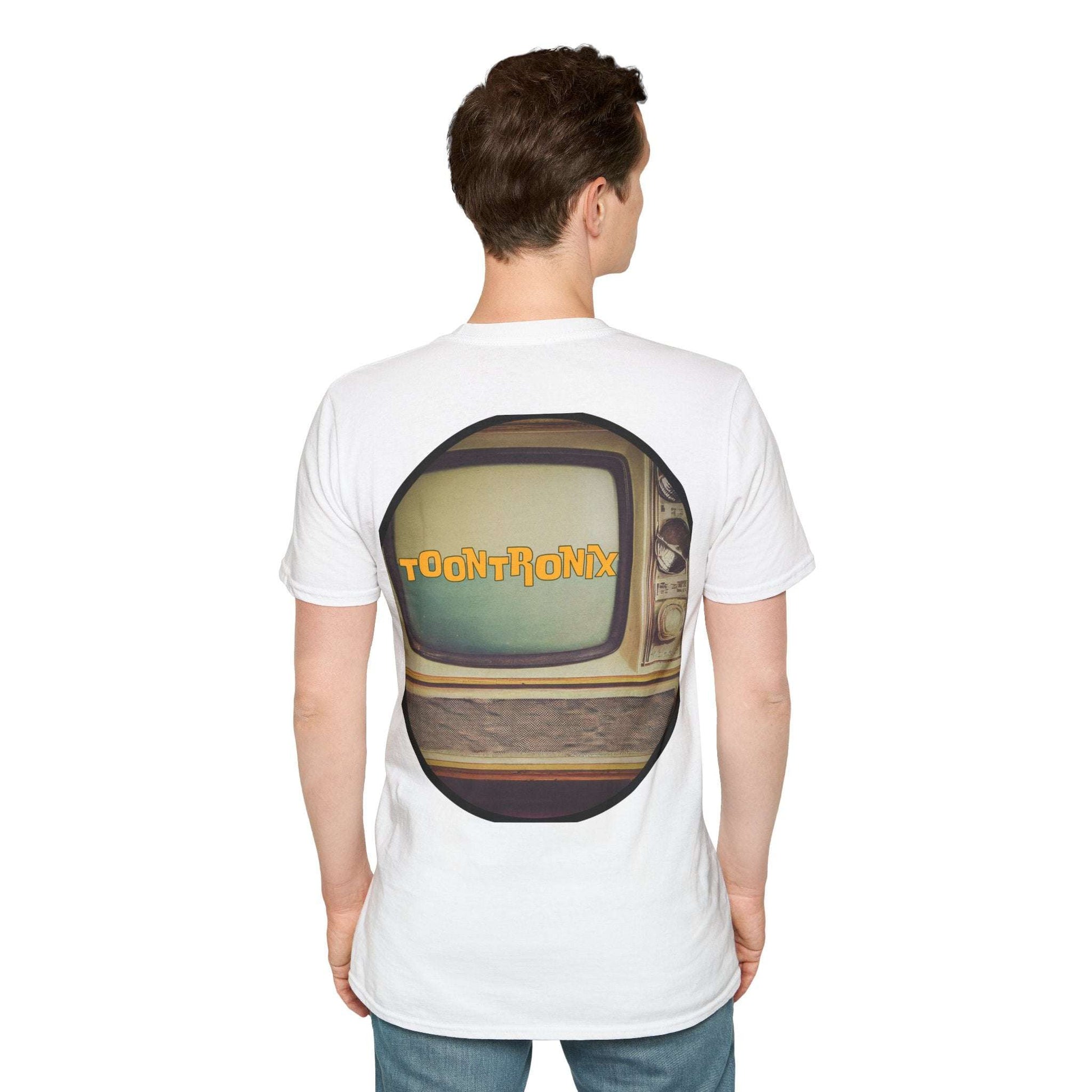 Toontronix Atomic Tv Tee with vintage TV design, casual t-shirt for retro cartoon fans.