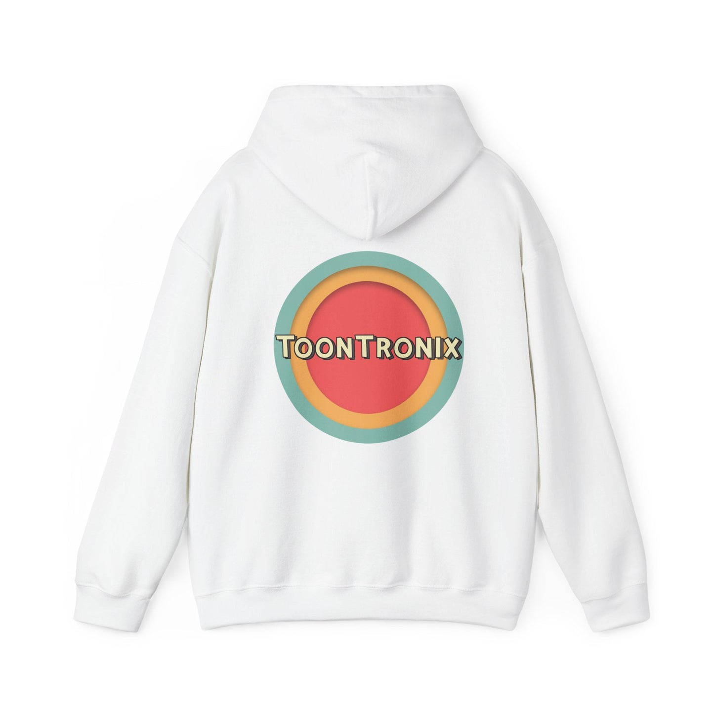 Toontronix Toons Logo Hoodie with kangaroo pocket and drawstring hood, unisex heavy blend sweatshirt.