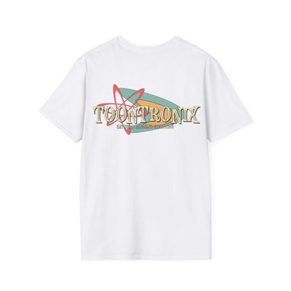 Toontronix Retro Logo Tee Unisex Shirt with classic fit and ribbed collar, featuring a colorful retro logo design.