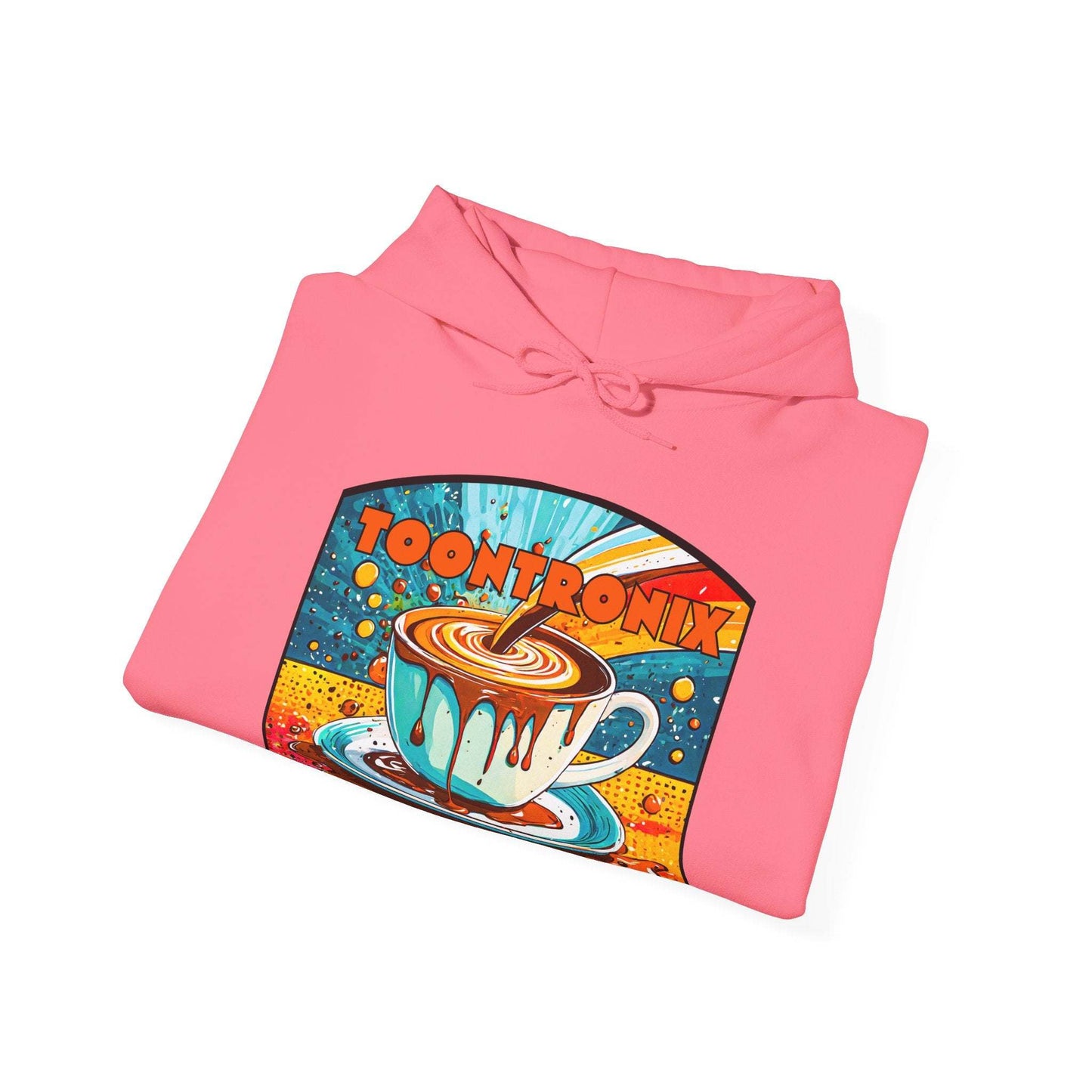 Toontronix Coffee Drip Hoodie - unisex heavy blend sweatshirt with colorful coffee cup design.