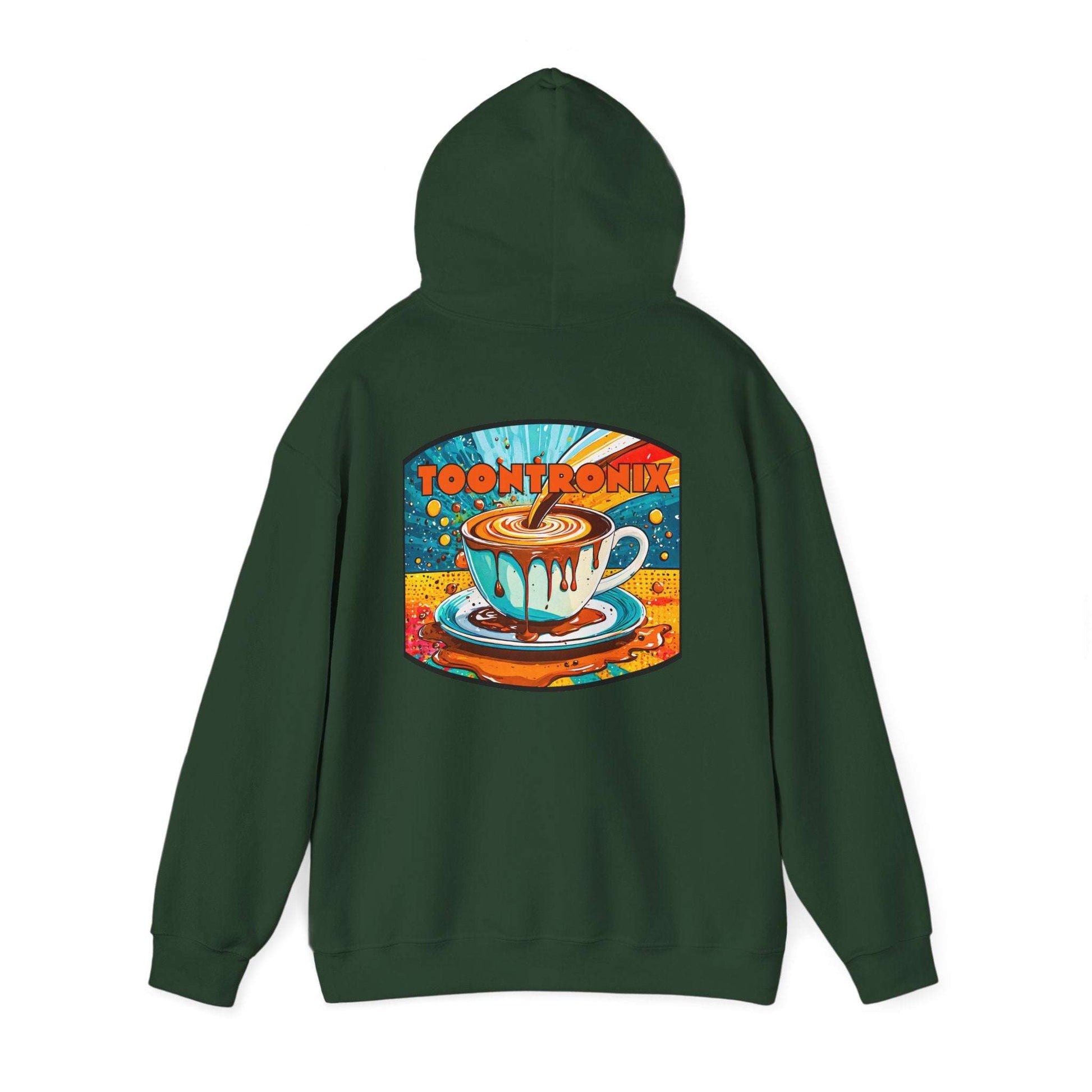 Unisex Toontronix Coffee Drip Hoodie with cozy fit and stylish design.