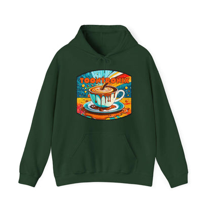 Unisex Toontronix Coffee Drip Hoodie with vibrant design, classic fit, and kangaroo pocket.
