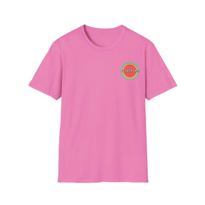 Unisex Toontronix Tv Tee in pink with ribbed collar and Toontronix logo.