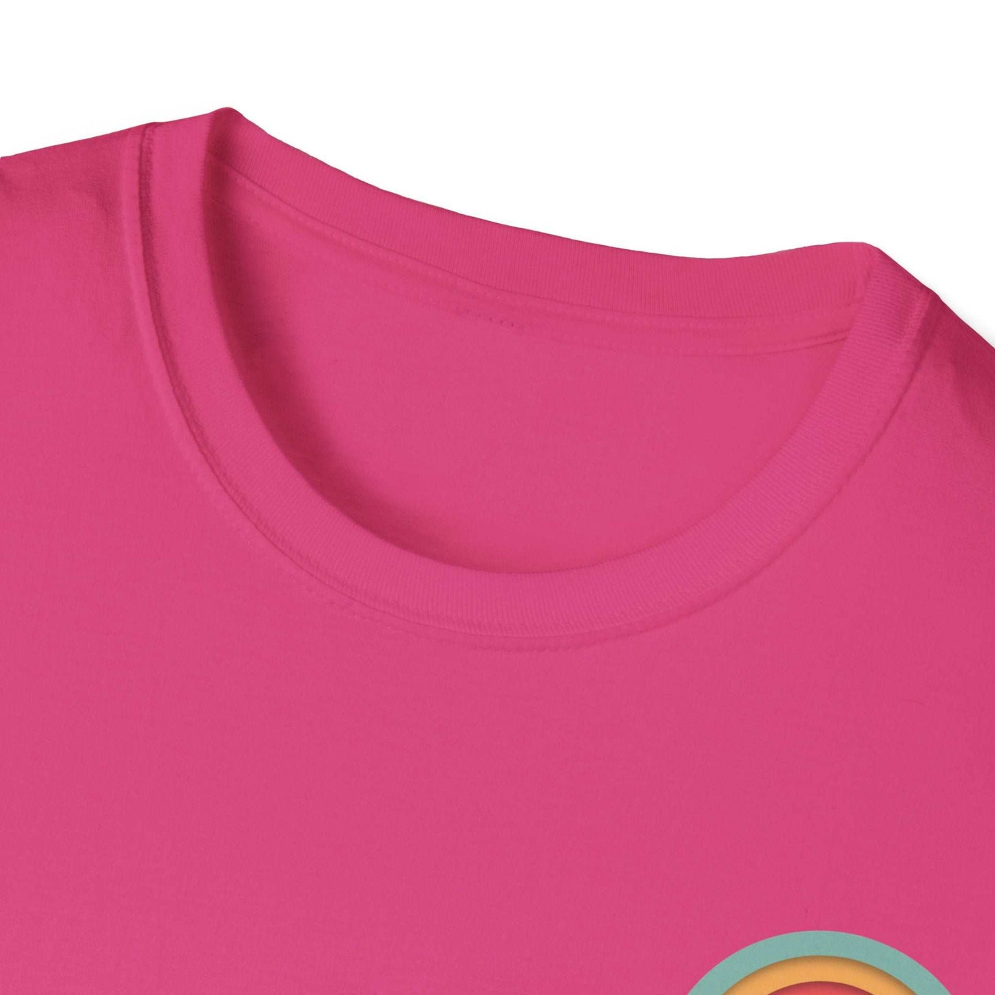 Toontronix Donut Tee Unisex Shirt with ribbed collar in pink.