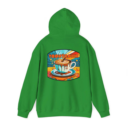 Toontronix Coffee Drip Hoodie in green with graphic design on back