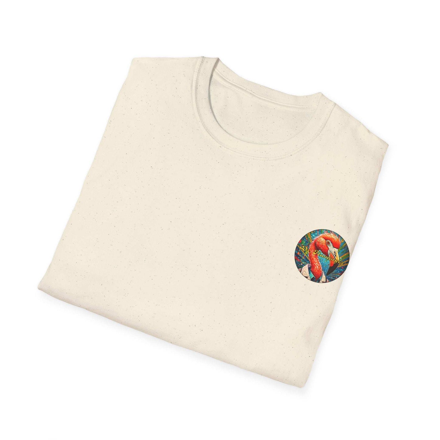 Vibrant Flamingo T-Shirt with Dr. Flamingoz graphic, classic fit, 100% cotton, unisex.
