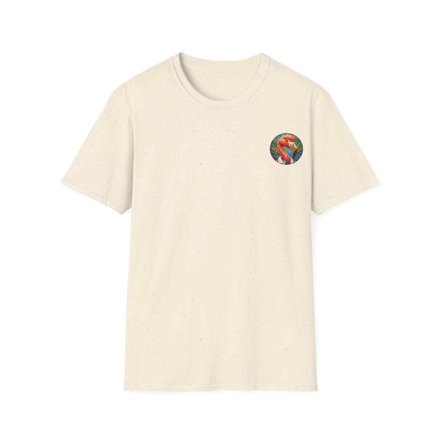 Vibrant Flamingo T-Shirt with classic fit and ribbed collar, featuring Dr. Flamingoz design, ideal for casual wear.