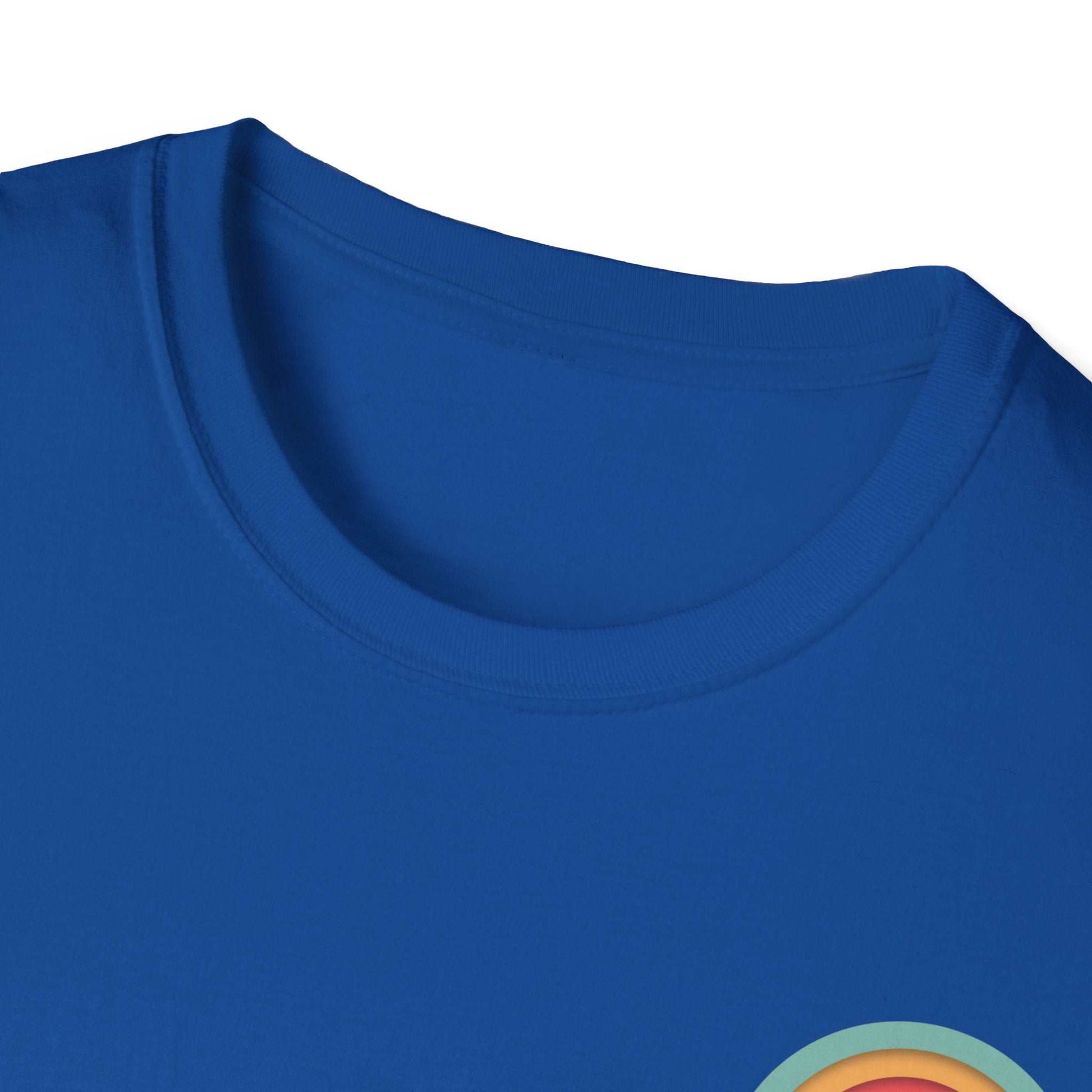 Blue Toontronix Retro Logo Tee with ribbed collar, featuring a classic fit and colorful logo design.