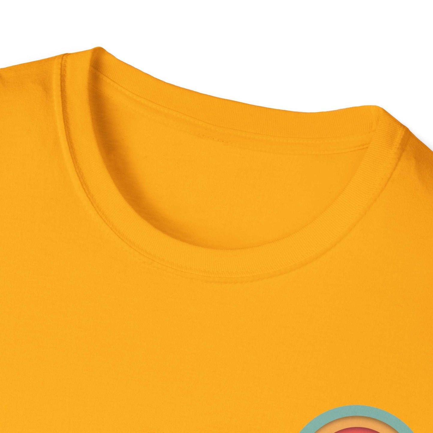 Yellow Toontronix Donut Tee with ribbed collar and colorful donut design.