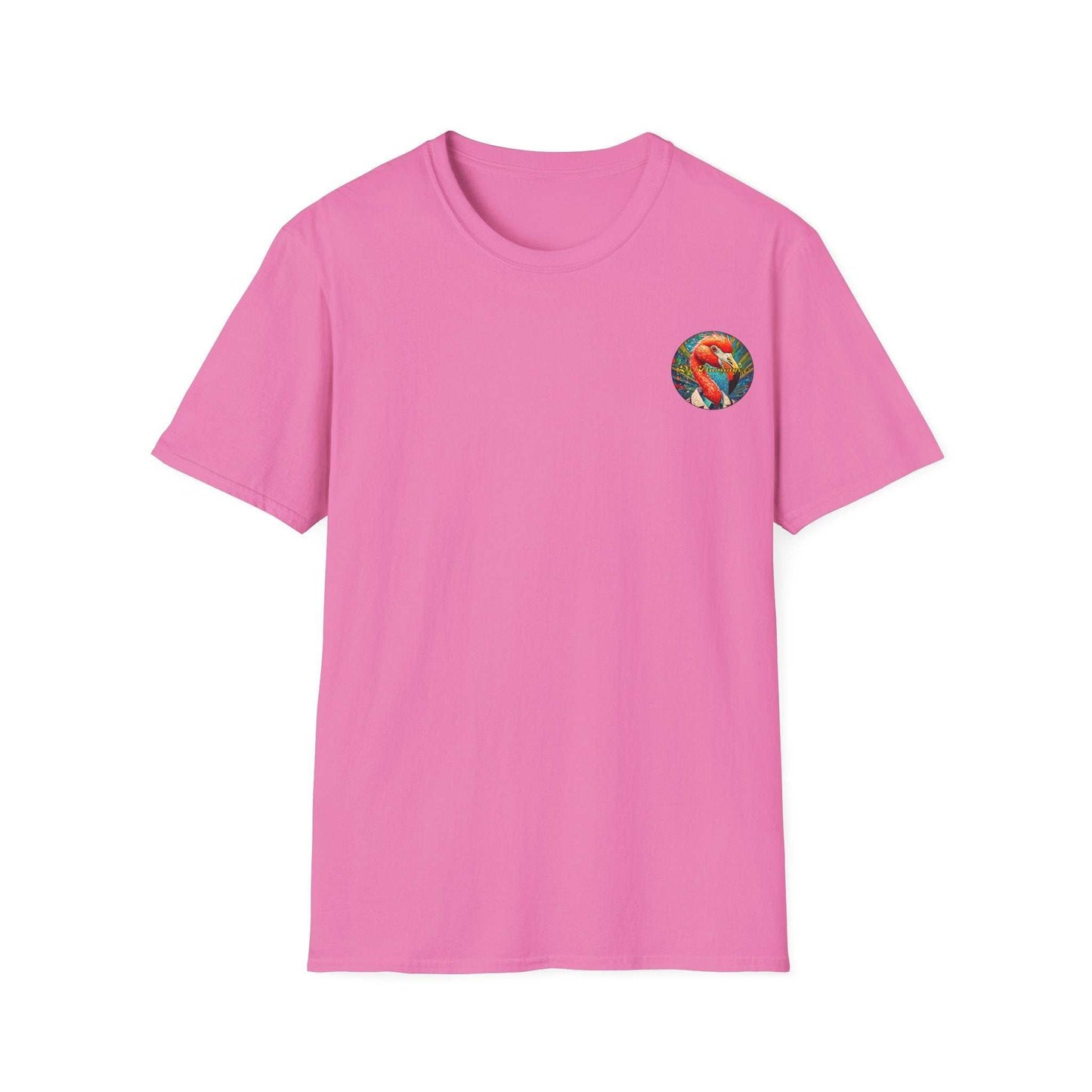 Vibrant Flamingo T-Shirt with classic fit and ribbed collar.
