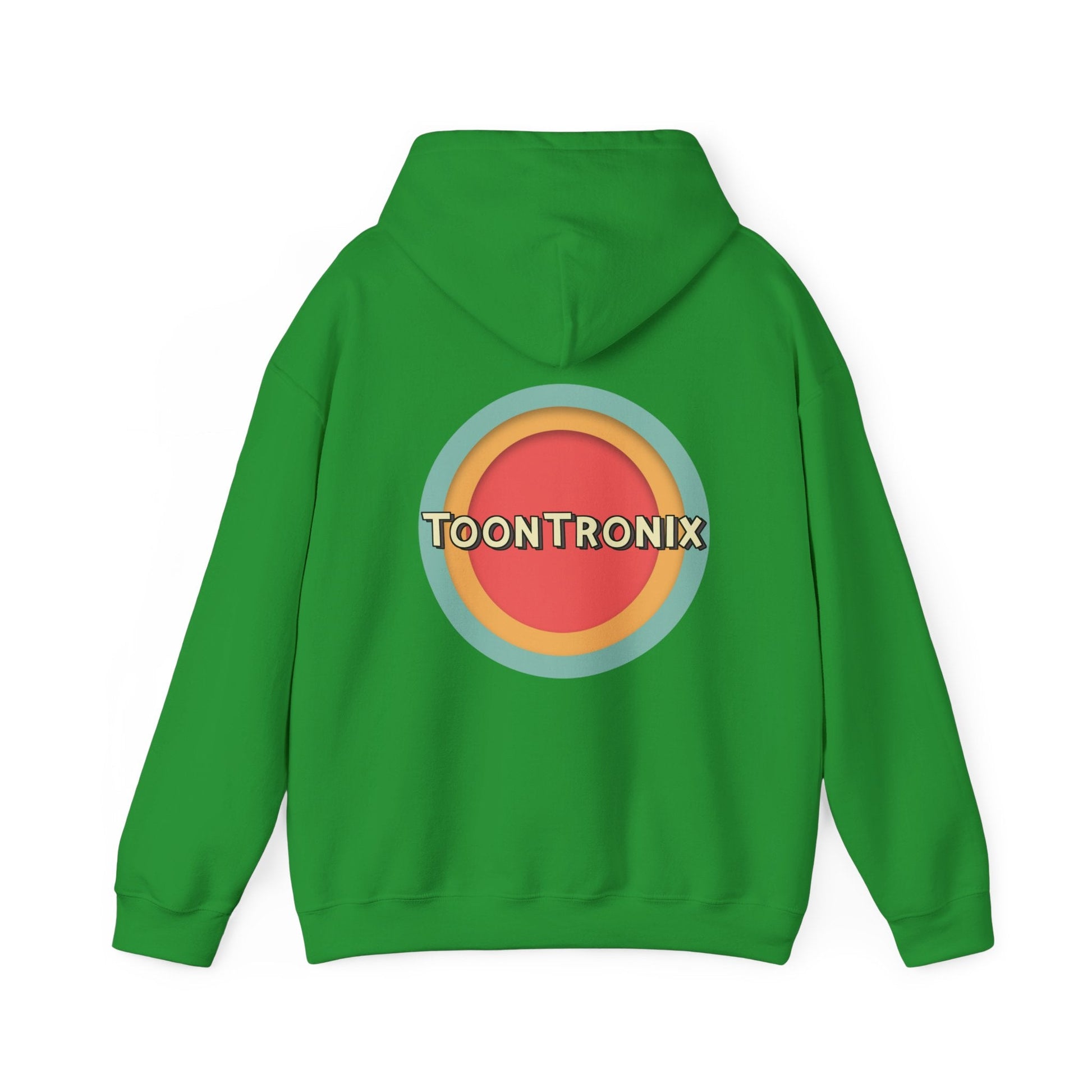 Toontronix Toons Logo Hoodie - Unisex heavy blend sweatshirt in green with kangaroo pocket and adjustable hood.