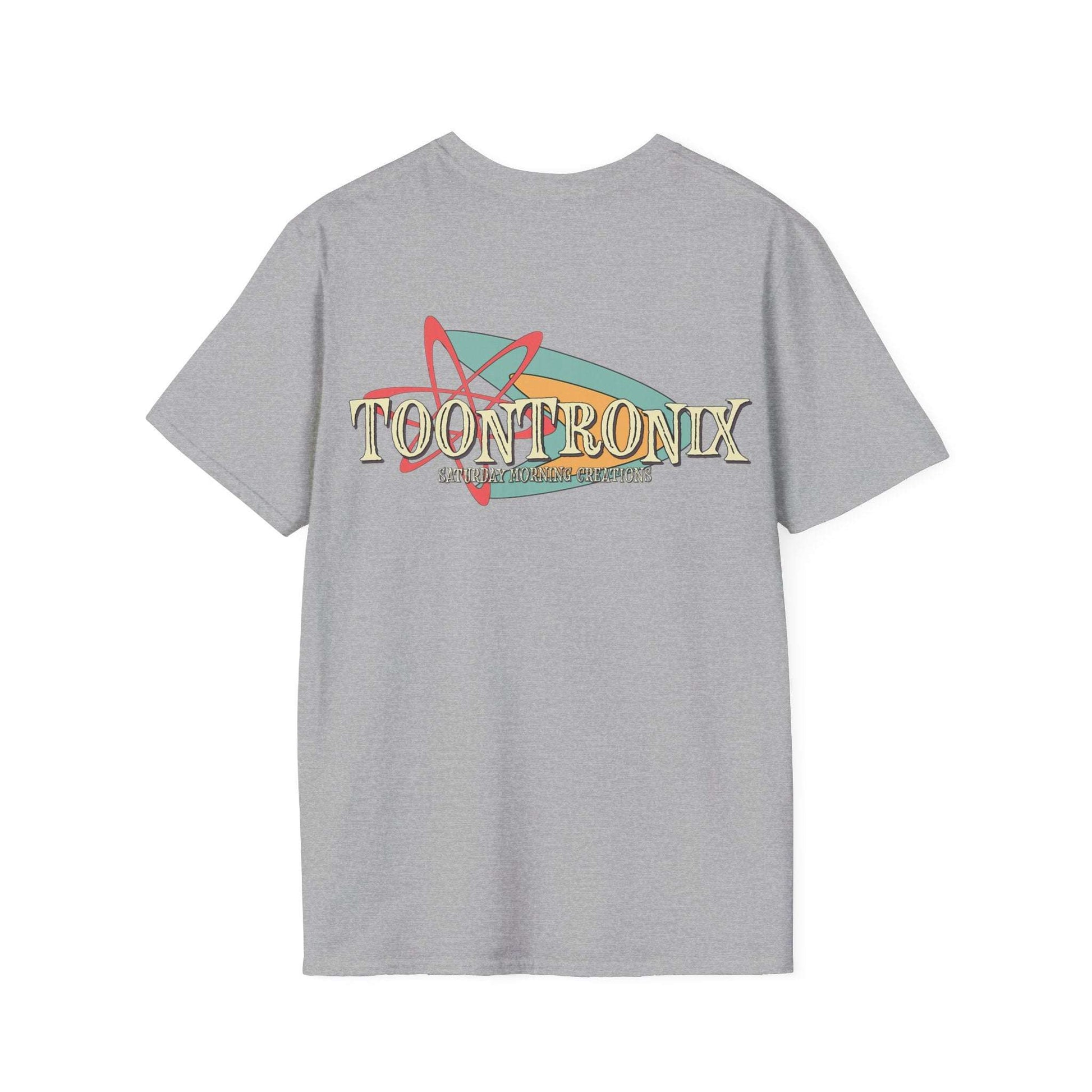 Toontronix Retro Logo Tee Unisex Shirt with classic fit and ribbed collar, featuring durable, 100% cotton fabric.
