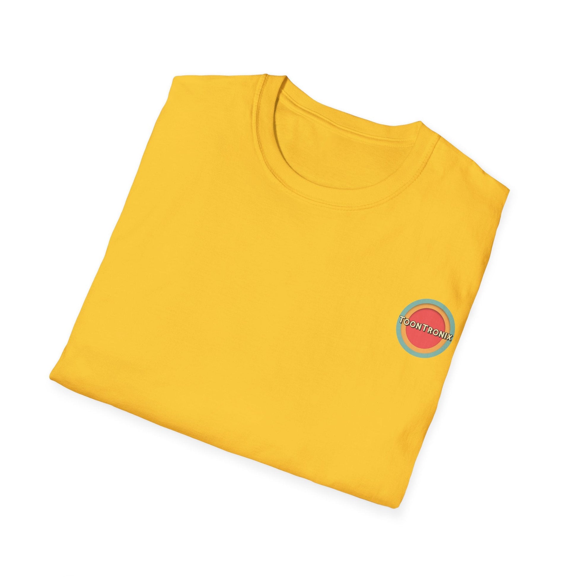 Yellow Toontronix Atomic Tv Tee with retro design, made from 100% ring-spun cotton.