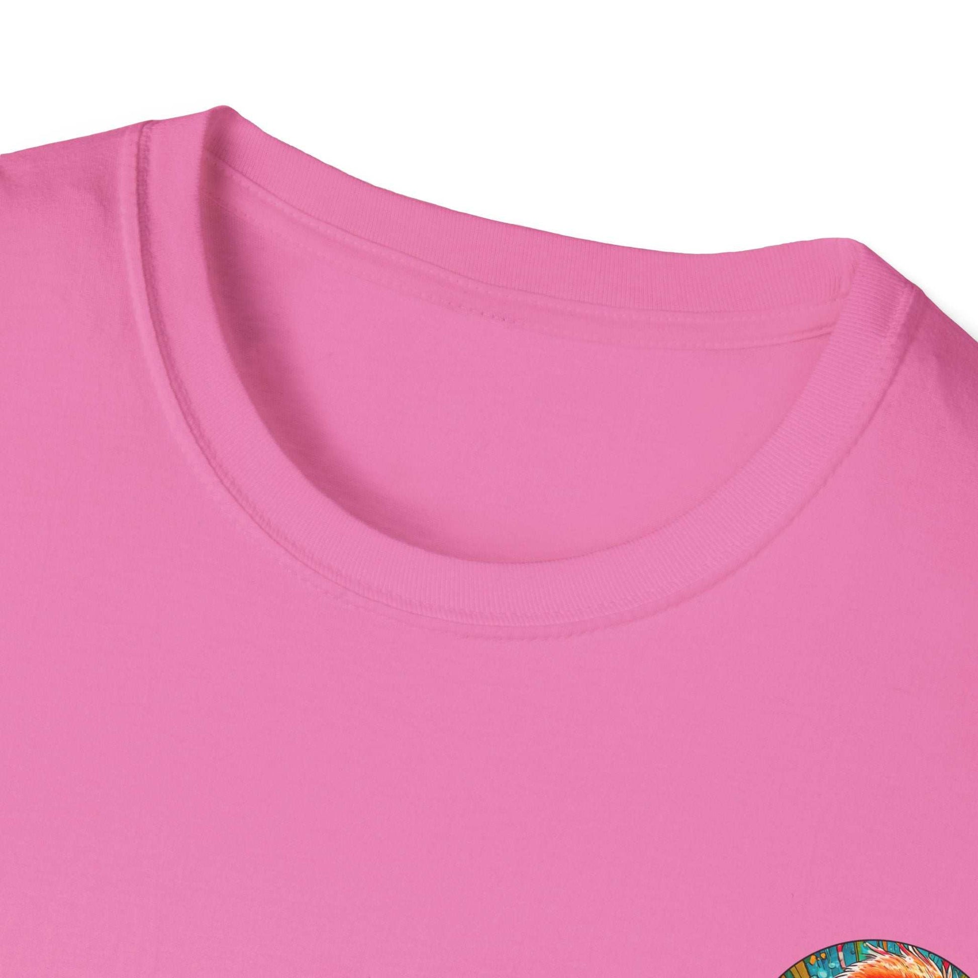 Vibrant Flamingo T-Shirt with ribbed collar in pink, featuring Dr. Flamingoz design.