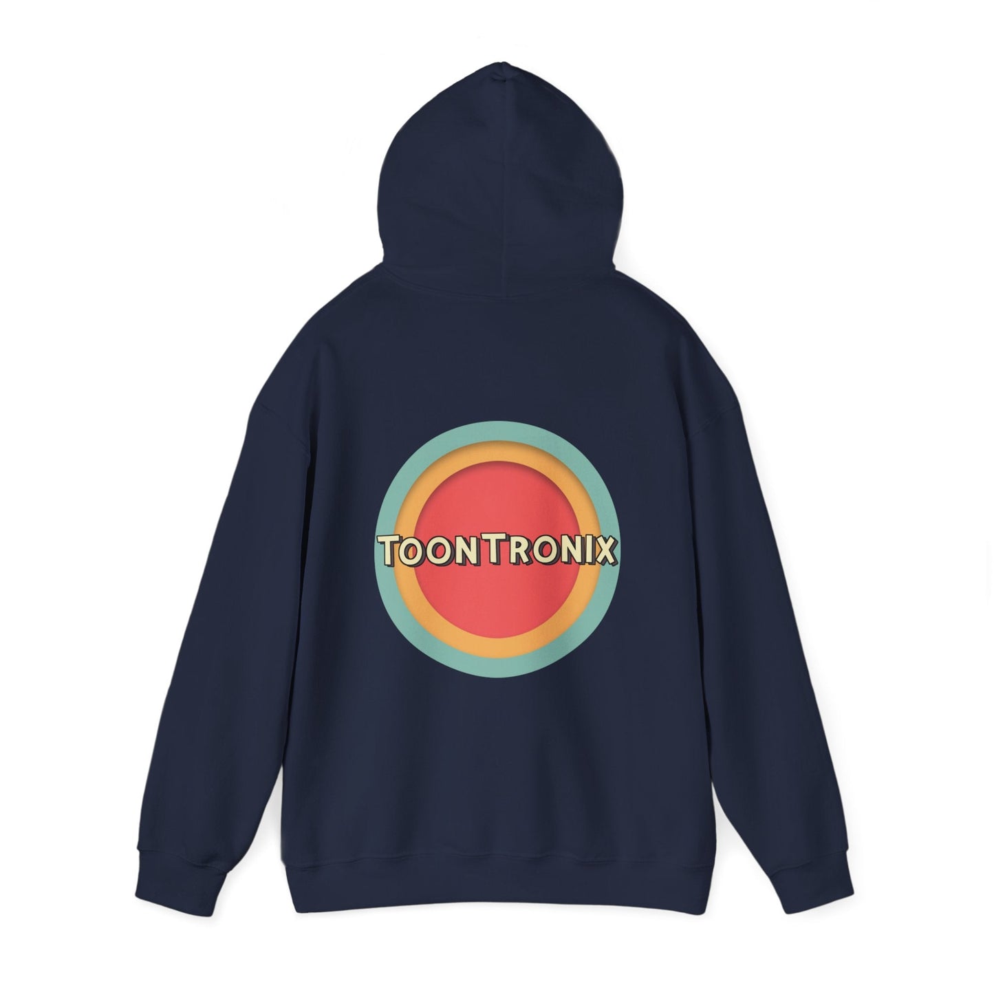 Unisex Toontronix Toons Logo Hoodie with kangaroo pocket and drawstring hood.